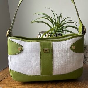 Vintage Etienne Aigner demi shoulder bag lime green white linen NWT